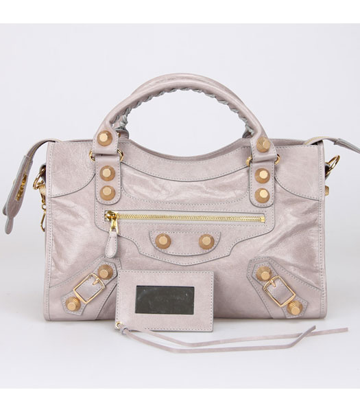 Balenciaga Motorcycle City Bag in pelle grigio chiaro olio oro Na